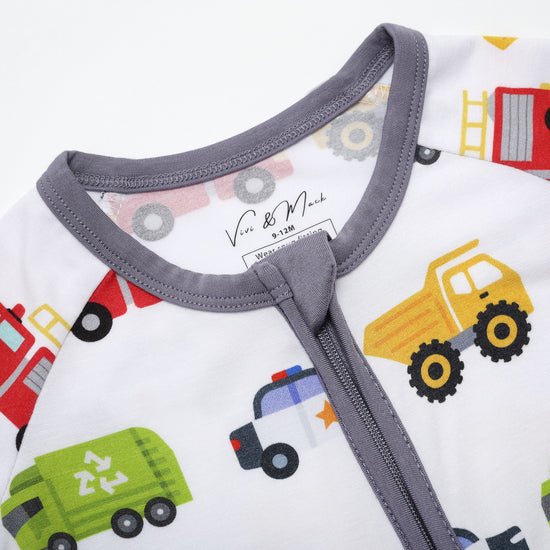 Convertible Baby Romper - Trucks