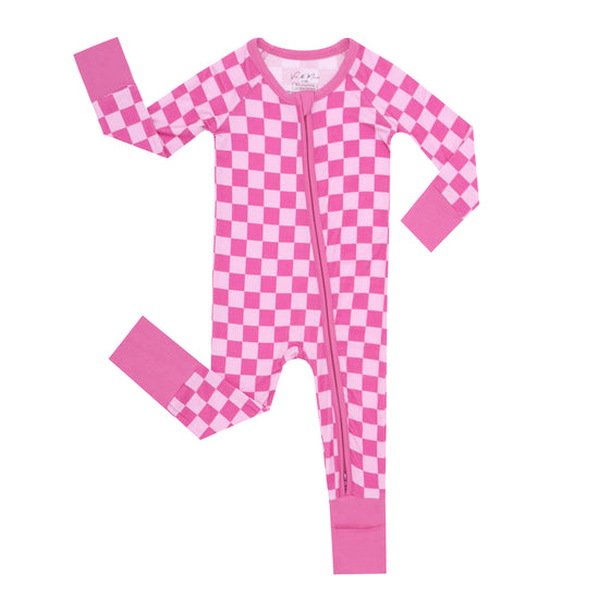 Convertible Baby Romper - Pink Checkered