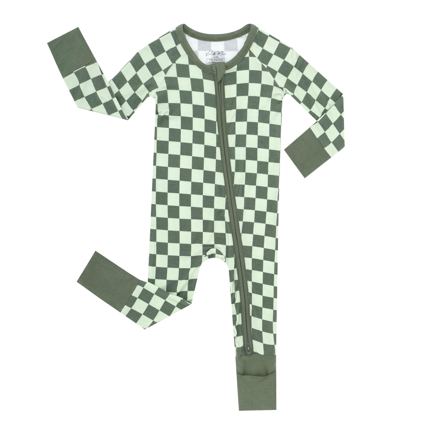 Convertible Baby Romper - Green Checkered